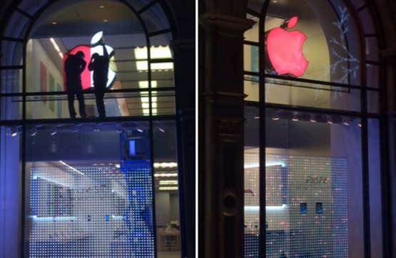 世界艾滋病日苹果零售店LOGO更换成红色